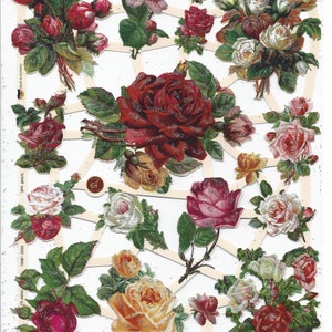 Duits reliëf ZILVEREN GLITTER vintage stijl schroot gestanst - gedurfde rozen / bloemen EF7445G