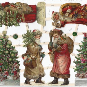 Deutsche SILBER Glitter Prägung Vintage Style Scrap Die Cut - Weihnachten Nikolaus & Baum EF7442G (Neues Design für 2023)