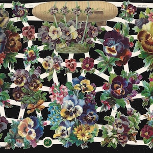 Recorte de retalhos em estilo vintage com relevo alemão - muitos amores-perfeitos/flores e um balão de ar quente EF7414 (novo design para 2023)