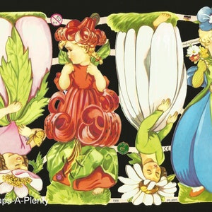 Recorte de sucata estilo vintage em relevo alemão - flor crianças / meninas EF7309