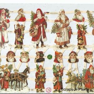 Relevo alemão em prata com glitter estilo vintage, recorte em relevo - precioso Papai Noel de Natal EF7331G