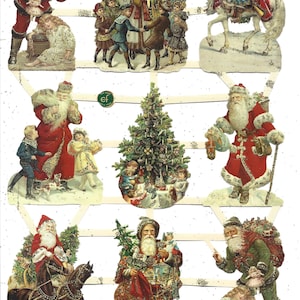 Recorte em estilo vintage com glitter dourado em relevo alemão - Papai Noel e árvore de Natal EF7403Gold