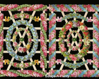 German Embossed Vintage Style Scrap Die Cut Relief - Beautiful Flowered Borders EF7352