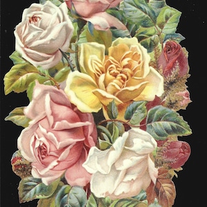 Troquelado de estilo vintage en relieve alemán: ramo grande de flores rosas BK5179 (serie BK)