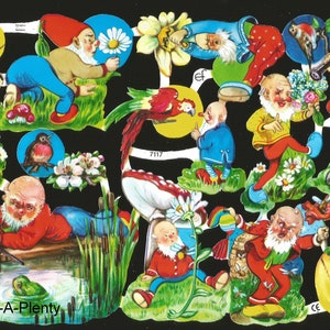 Recorte em estilo vintage em relevo alemão - Gnomos coloridos e felizes EF7117