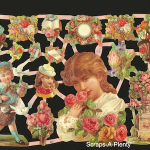 Relevo de corte de sucata de estilo vintage em relevo alemão - Crianças e flores preciosas, rosas EF7231
