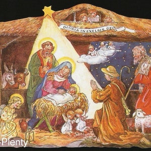 Rilievo in stile vintage in rilievo tedesco - Grande scena della mangiatoia di Natale religiosa BK5021 (serie BK)