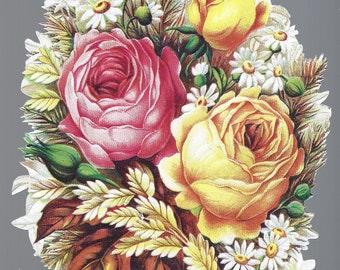 German Embossed Vintage Style Scrap Die Cut - Large Bouquet of Roses Flowers BK5106  (BK Series)