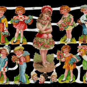 Recorte em relevo estilo vintage alemão - Flores preciosas de amor para crianças e namorados EF7129