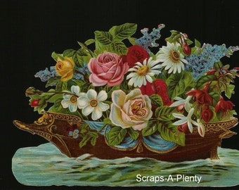 Ernst Freihoff mbh German Embossed Vintage Style Scrap Die Cut - Large Ship Of Roses BK5008   (BK Series)