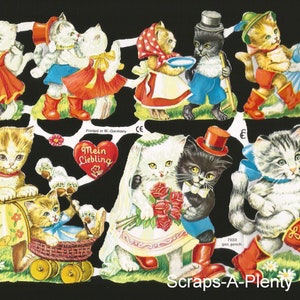 Troqueles de corte en relieve de estilo vintage alemán: dibujos animados de gatitos/gatos, bodas, bailes, San Valentín EF7033