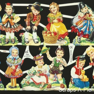 Recorte de sucata em estilo vintage com relevo alemão - Crianças de várias nações vestidas de forma adorável EF7038 SE (edição especial)