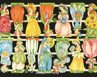 German Embossed Vintage Style Scrap Die Cut Relief  - Precious Pastel Flower Girls EF7412
