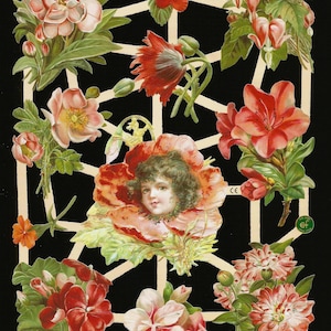 Relieve troquelado estilo vintage alemán - Preciosa niña de las flores roja WOW EF7102