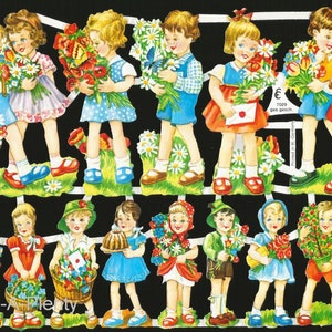 Recorte de sucata em estilo vintage em relevo alemão - Crianças preciosas / Dia dos namorados / Flores EF7029 (edição especial)