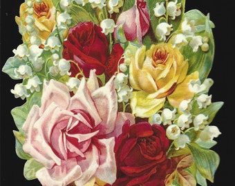 German Embossed Vintage Style Scrap Die Cut - Large Bouquet of Roses Flowers BK5166  (BK Series)