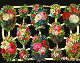 German Embossed Vintage Style Scrap Die Cut Relief - Bold Colored Flowers WOW EF7351