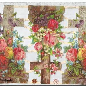 Cruz religiosa de Pascua y Navidad, estilo vintage, troquelada, con purpurina plateada y relieve alemán, EF7308G