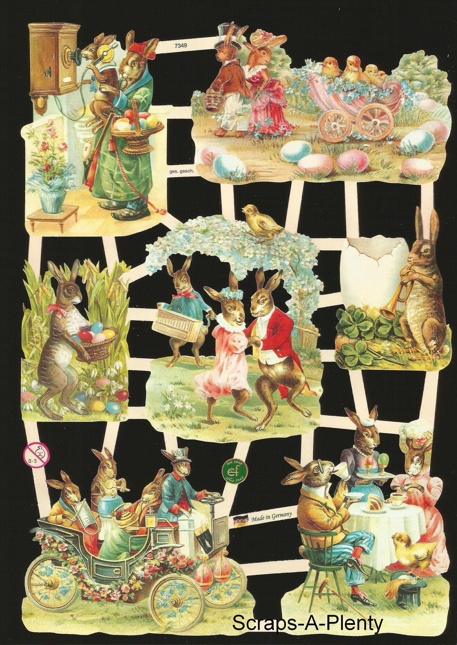 German Embossed Vintage Style Scrap Die Cut Relief - Easter Egg Bunny EF7349
