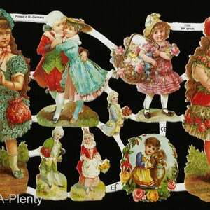 Troqueles de corte en relieve de estilo vintage alemán: preciosos niños vestidos a la época victoriana EF7096