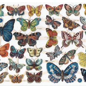 SILBER GLITTER Vintage Style Scrap Die Cut - Bunte Schmetterlinge EF7444G (Neues Design für 2023)