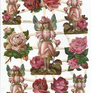 Troqueles de corte en relieve estilo vintage con purpurina plateada y relieve alemán - Hada de rosas y flores EF7343G