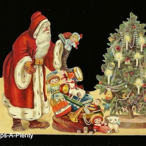 Rilievo in rilievo in stile vintage tedesco - Grande albero di Natale con giocattoli di Babbo Natale BK5177 (serie BK)