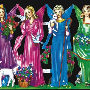 Mamelok English Embossed Vintage Style Scrap Die Cut - Kostbare Bunte Weihnachts- / Osterengel 1662