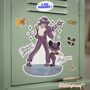 Pode incluir: Um conjunto de autocolantes com &iacute;cones da cultura pop. Os autocolantes incluem uma ilustra&ccedil;&atilde;o roxa de Michael Jackson e Mickey Mouse, juntamente com os log&oacute;tipos da MTV, Nirvana e Wu-Tang. Os autocolantes s&atilde;o &agrave; prova d'&aacute;gua e est&atilde;o dispon&iacute;veis em 5 tamanhos.