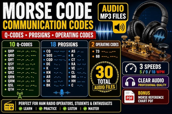 Morse Code Audio MP3 Files | Q-Codes, Prosigns, Operating Codes (Digital Download)