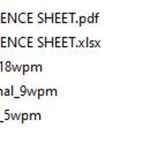 Pu&ograve; includere: Uno screenshot che mostra una directory di file. Presenta un file PDF e un file Excel, entrambi intitolati "REFERENCE SHEET". Ci sono anche cartelle denominate "fast_18wpm", "normal_9wpm" e "slow_5wpm".