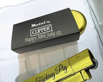 Personalised Deep Laser Engraved Gold Clipper Multicolour Lighter Gift Birthday