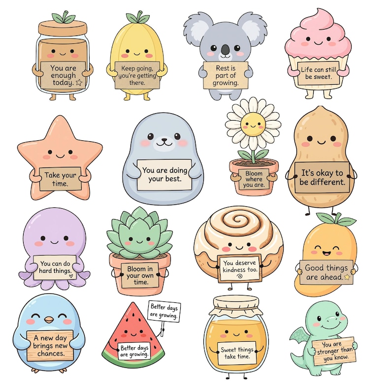 Kawaii Emotional Support Characters PNG Clipart, Positive Affirmations ...