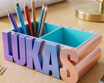 Portalápices personalizado con nombre (archivo STL) / Organizador de escritorio personalizado (archivo STL) / Portalápices imprimible en 3D / Decoración de oficina personalizada / GIF con nombre personalizado