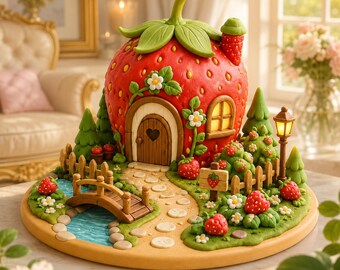 Strawberry Fairy House STL | Cute Strawberry Cottage 3D Print | Fantasy Miniature House STL | Garden Decor | Commercial Use