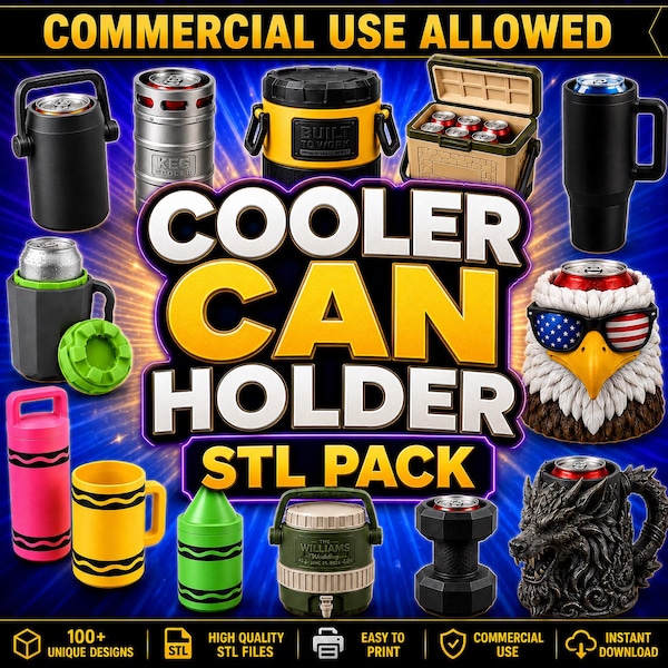 100+ Can Cooler Holder STL Bundle, Beverage Sleeve 3D Print Files, Drink Insulator STL Pack, Tumbler Holder Collection