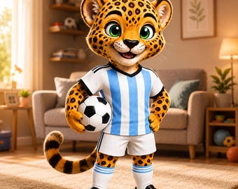 Modelo STL de mascota leopardo, archivo de impresión 3D de personaje leopardo de fútbol, figura STL de mascota deportiva adorable para descarga digital