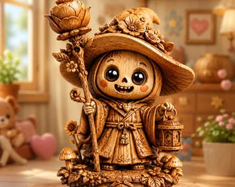 Cute Wooden Wizard Skeleton STL | Fantasy Character 3D Print | Chibi Wizard Figure STL | Collectible Decor | Commercial Use