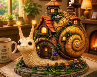 Fichier STL maison d'escargot fantastique, mignon jardin féerique escargot cottage modèle d'impression 3D, sculpture miniature de décoration d'intérieur des bois