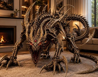 Dragón demoníaco STL, archivo de impresión 3D de dragón de fantasía oscura, monstruo bestia del infierno STL, modelo de criatura gótica, estatua imprimible en resina