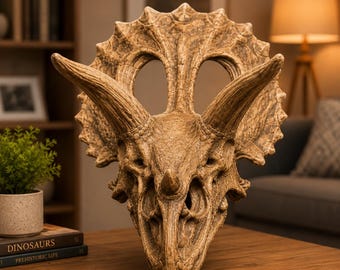 Modelo STL de cráneo de dinosaurio / Archivo STL de fósil de cráneo de Triceratops / Réplica de esqueleto de dinosaurio / Decoración prehistórica para el hogar / Modelo de cráneo para impresión 3D