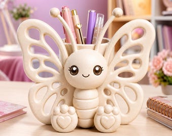 Butterfly Pen Holder STL | Cute Butterfly Desk Organizer | Kawaii Pencil Holder 3D Print | Office Decor | Commercial Use