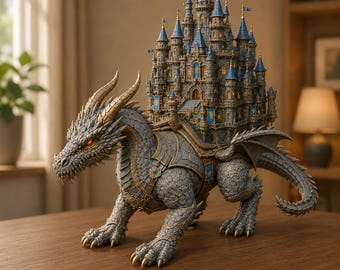 Dragon Castle STL File | Fantasy Creature 3D Print Model | Medieval Fortress Diorama | Printable Collector Sculpture Download