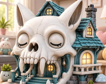 Cute Skull House STL | Fantasy Skull Cottage 3D Print | Gothic Halloween House STL | Miniature Diorama | Commercial Use