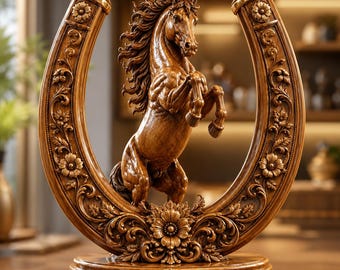 Herradura de caballo ornamentada STL, escultura de caballo de lujo STL, decoración occidental STL, archivo de impresión 3D de arte ecuestre, estatua decorativa de herradura de la suerte