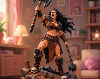 Barbar Krieger STL Bundle, Fantasy Barbarin 3D Druck Modell, Tabletop RPG Miniatur, Harz druckbare STL, Instant Download