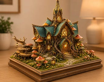 Archivo STL de Casa del Árbol Fantástica / Modelo de Cabaña de Madera para Impresión 3D / Diorama de Mini Casa Mágica / Decoración de Jardín de Hadas Imprimible para Descargar