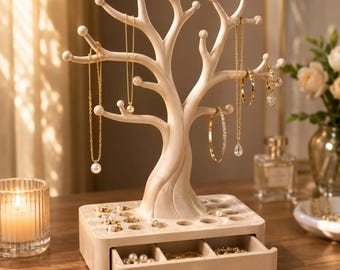 Organizador de joyas en forma de árbol (archivo STL), soporte para joyas (archivo para impresión 3D), expositor de collares (archivo STL), caja para guardar anillos, árbol de joyas.