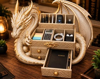 Dragon Desk Organizer STL, Fantasy Office Storage 3D Print File, Dragon Desk Caddy, Gothic Workspace Organizer STL