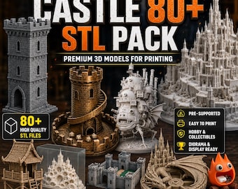 Paquete de más de 80 archivos STL de castillos / Archivos STL de castillos de fantasía / Modelos de castillos medievales / Terreno para juegos de mesa en formato STL / Miniaturas de D&D / Uso comercial